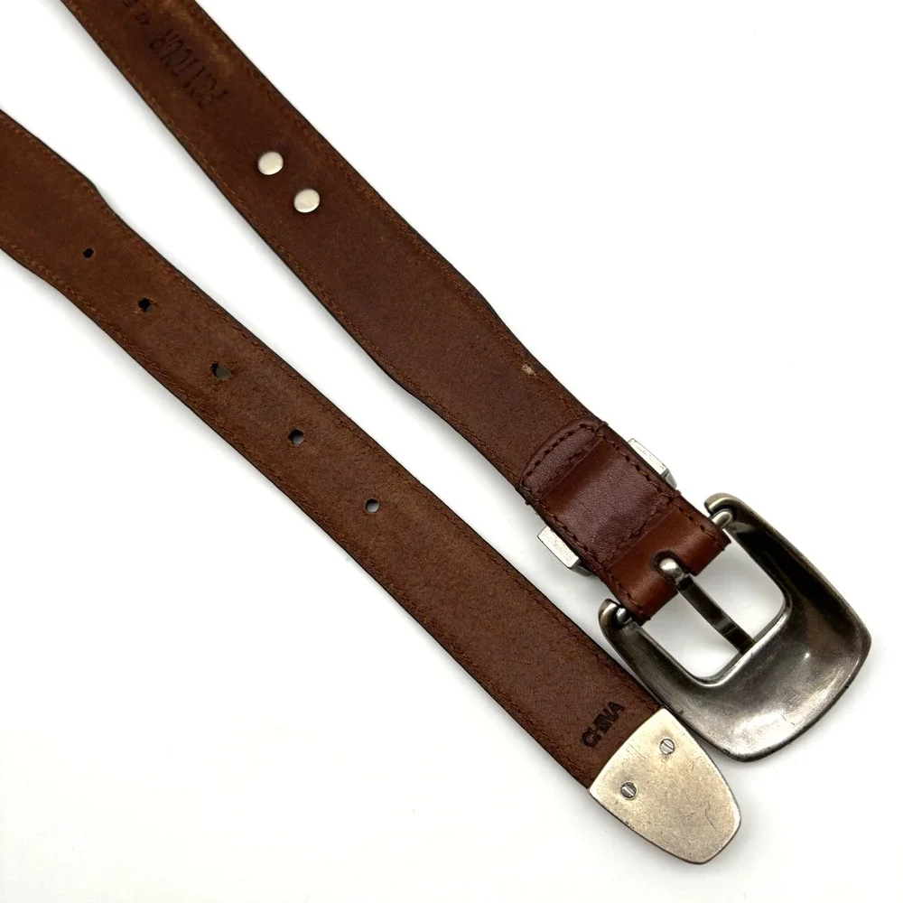 Vintage 90s PGA Tour Brown Full Grain Leather Concho Golf Belt 40 38-42